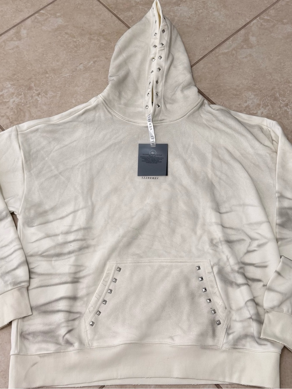 Verselli White/Gray Tie-Dye Studded Pullover Hoodie